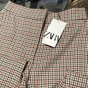 Zara Checkered Trousers in Red and Tan
